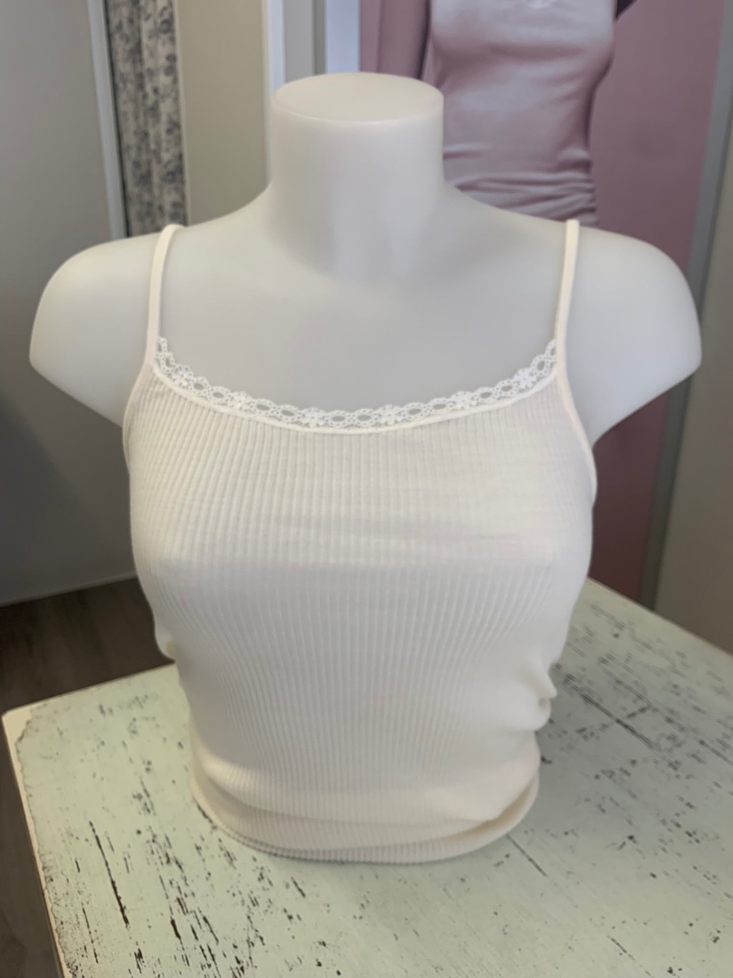 Lisanza canotta spallina lana seta a costina con pizzo elastico (Art. 1661)