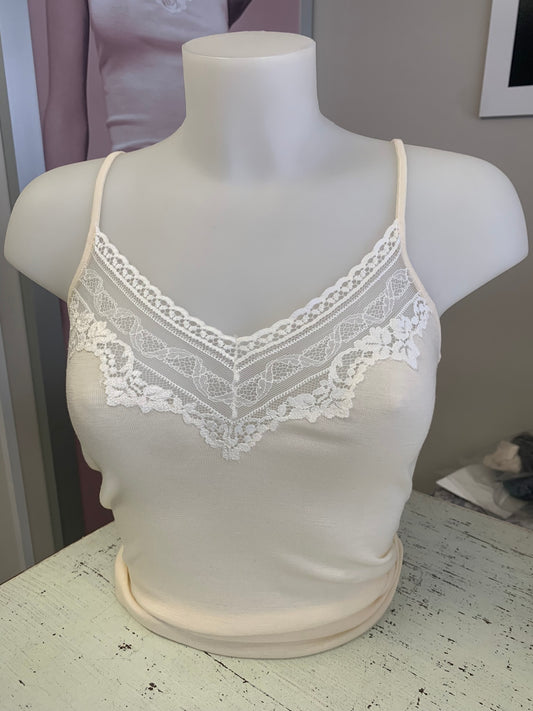 Lisanza canotta lana seta a V con bordo pizzo sottile ultra fine (Art. 1134)