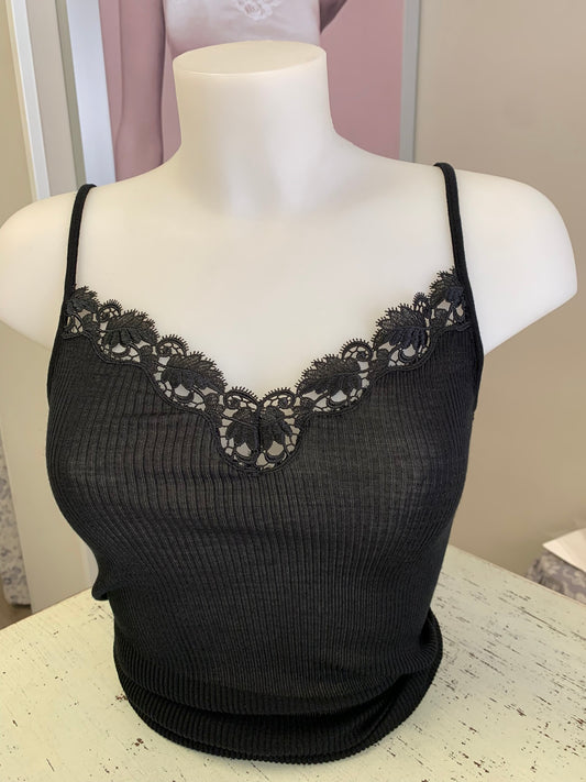 Lisanza canotta spallina lana seta costina pizzo macramè (Art. 1153)