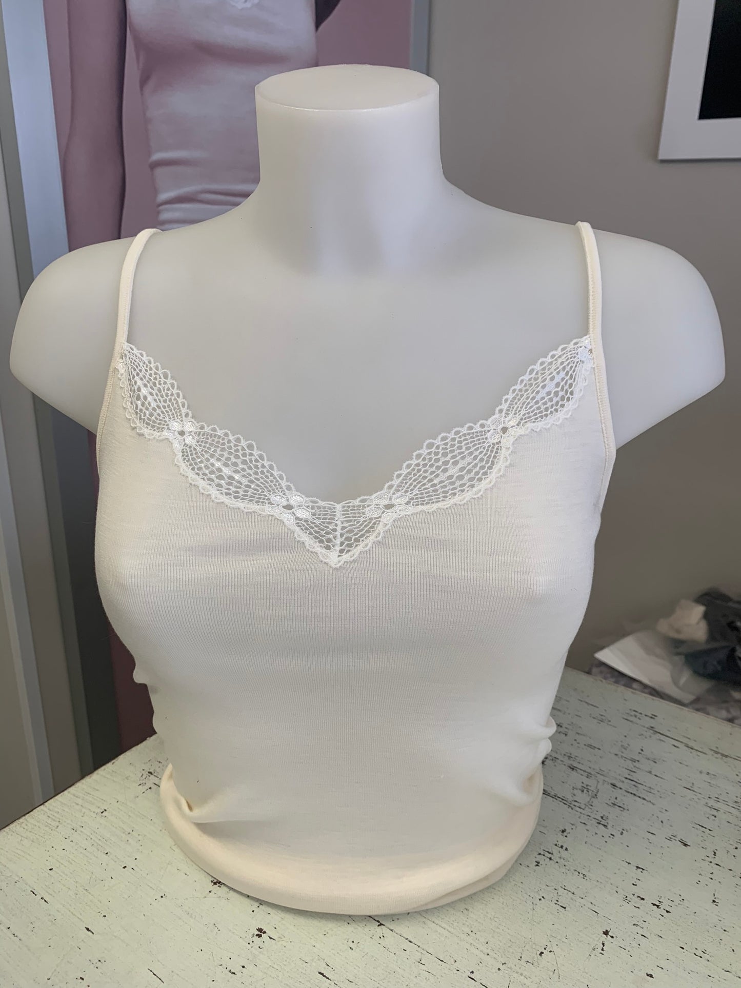 Lisanza canotta Lana Seta V - Pizzo Ricamato Spettacolare Sottile (Art. 1186)