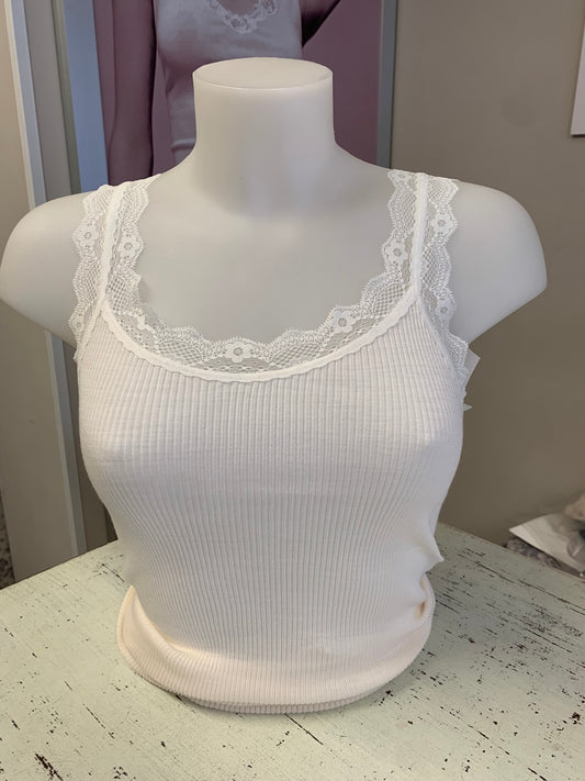 Canotta lana seta con pizzo elastico girocollo rotondo e pizzo nel giromanica Lisanza art (16229)