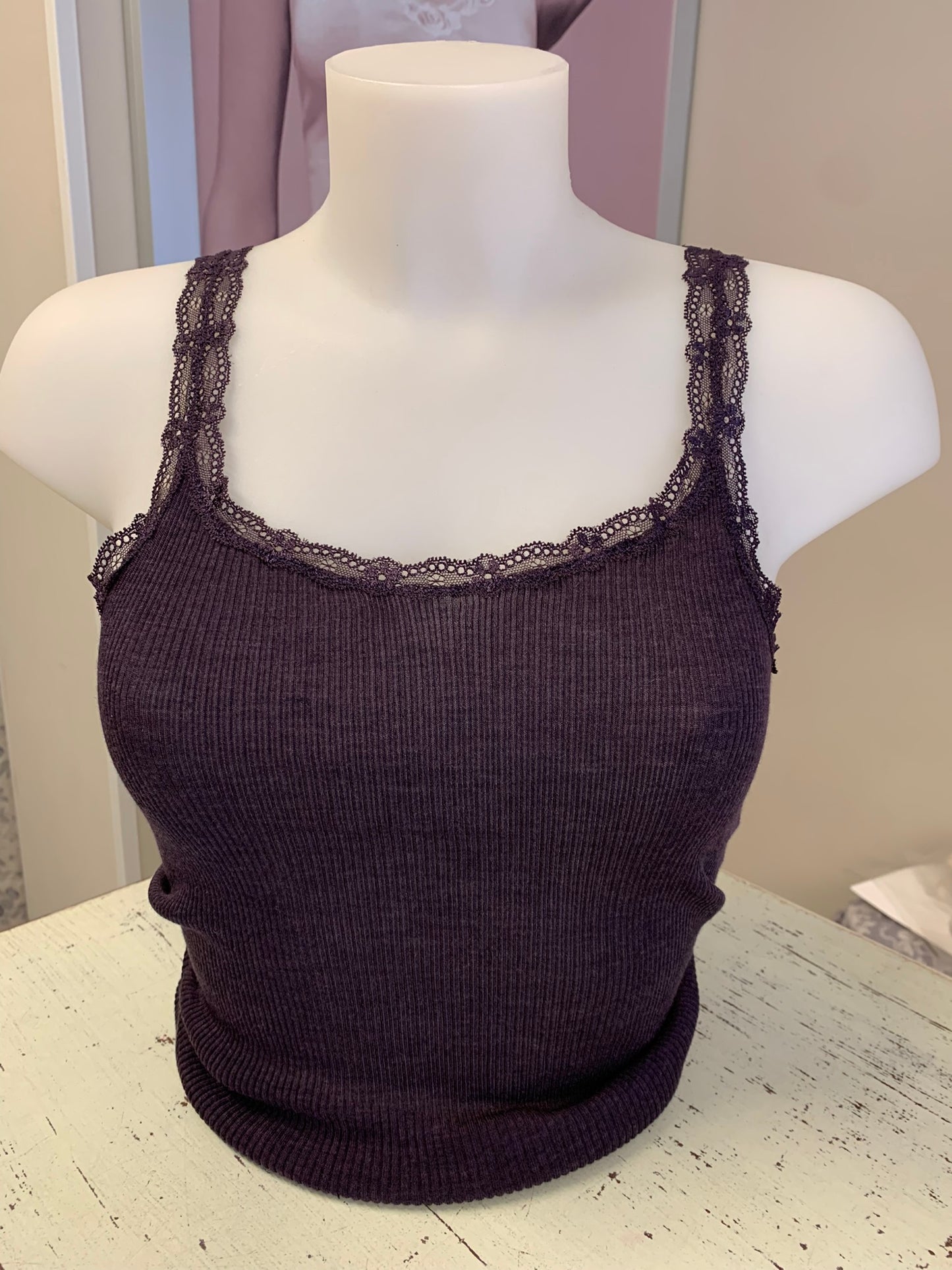 Lisanza canotta spallina lanaseta bordo in pizzo elastico (Art. 1682)