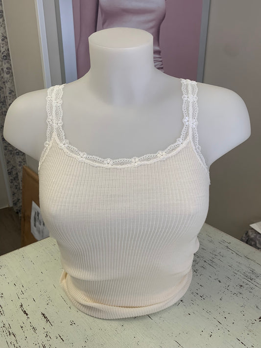 Lisanza canotta spallina lana seta a costina pizzo elastico (Art. 1682)