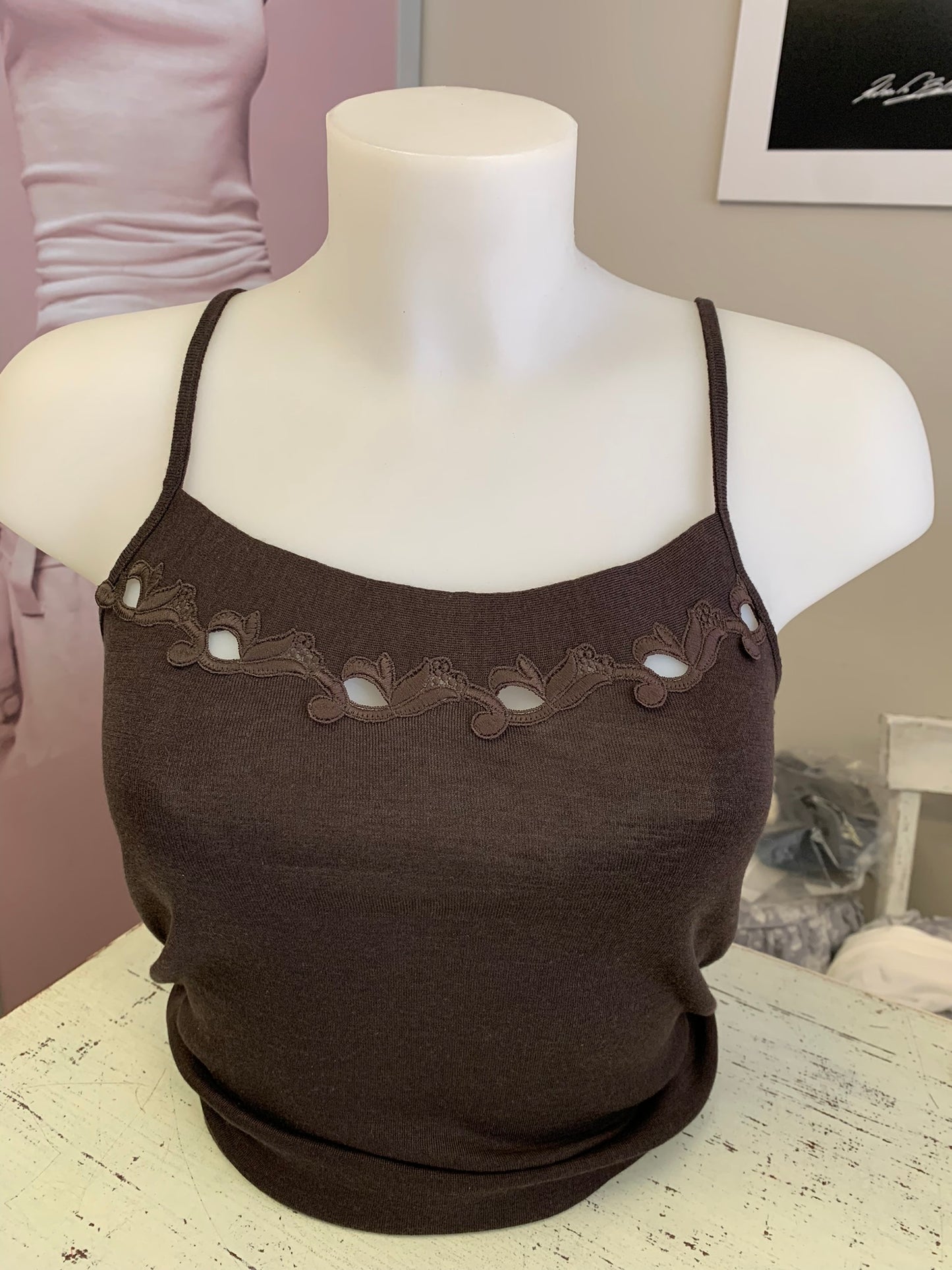 Lisanza canotta spallina lana seta marrone (Art. 1687)