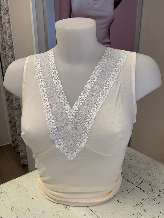 Lisanza canotta lana seta V - Pizzo Largo a Maglia Floreale Intricata (Art. 2522)