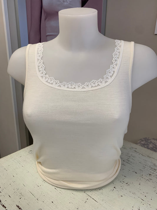 Lisanza canotta lana seta V - Pizzo Scultoreo su Spallina Larga (Art. 2638)