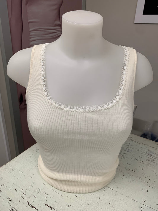 Canotta Lisanza in Pregiata Lana e Seta a Costine con Pizzo Floreale (Art. 2667)