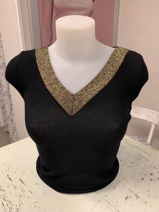 Lisanza manica lunga lana seta a costina scollo a V dorato art 4205