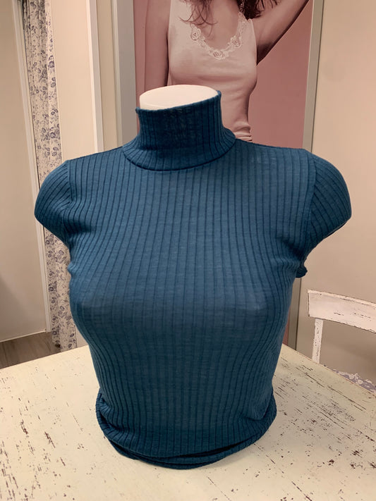 Lisanza manica lunga lana seta a costa larga lupetto (Art. 4502)