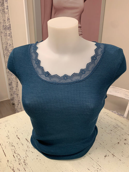 Lisanza manica lunga a costina scollo rotondo con pizzo elastico (Art. 46229)