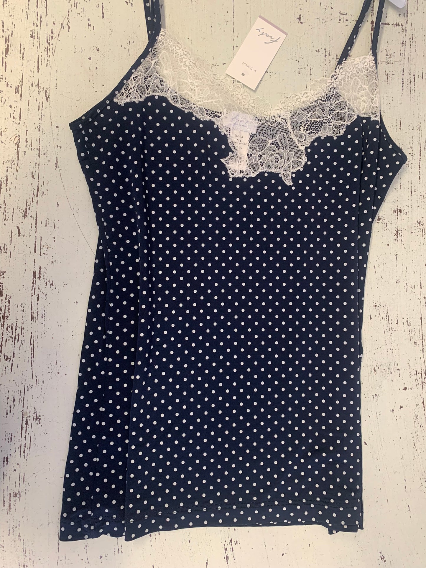 Spallina Viscosa Elastame blu a Pois Con Pizzo bianco (Art. 1492)