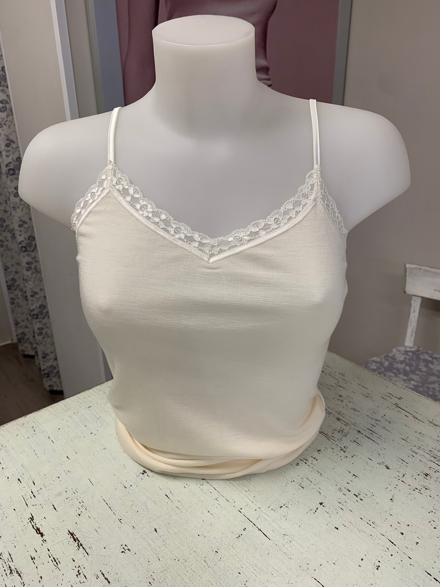 Fraly canotta spallina lana seta scolloa V pizzo elastico artDF6789