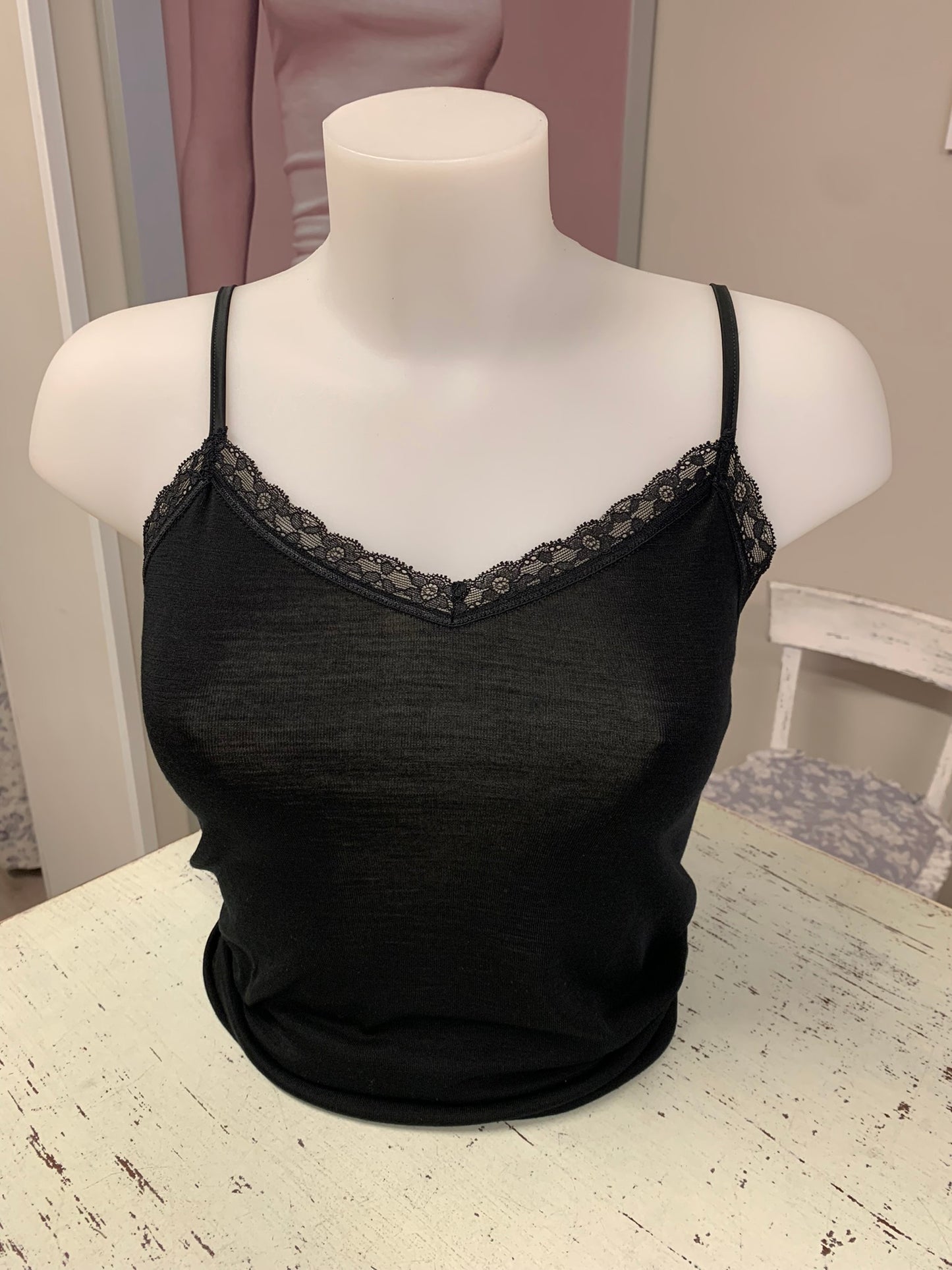 Fraly canotta spallina lana seta scolloa V pizzo elastico artDF6789