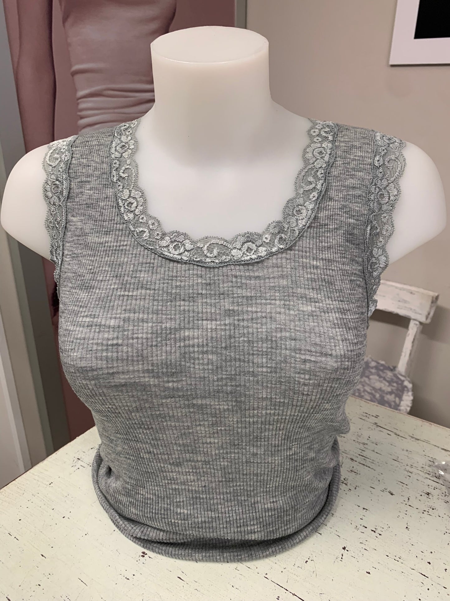 Fraly canotta spalla larga costina lana seta pizzo elastico art DF6901