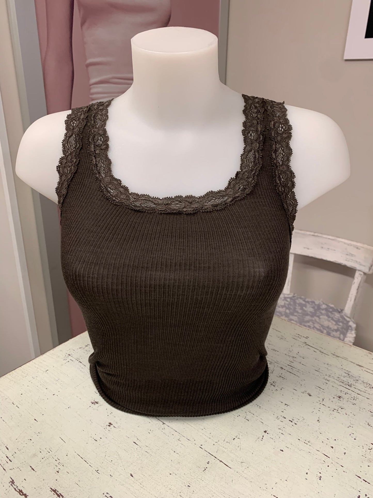 Fraly canotta spalla larga costina lana seta pizzo elastico art DF6901