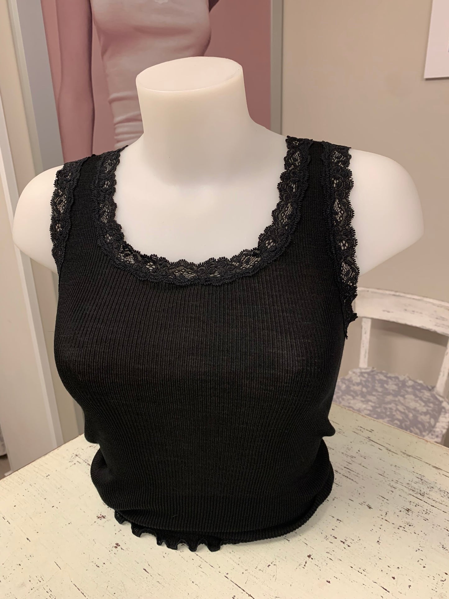 Fraly canotta spalla larga costina lana seta pizzo elastico art DF6901