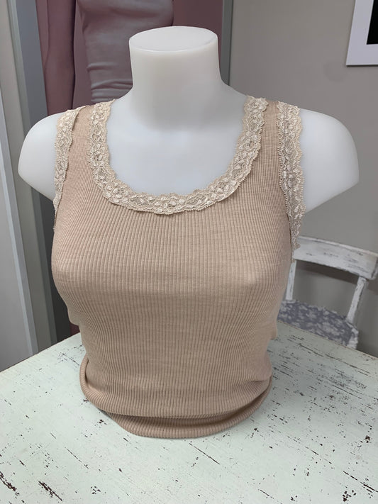 Fraly canotta spalla larga costina lana seta pizzo elastico art DF6901