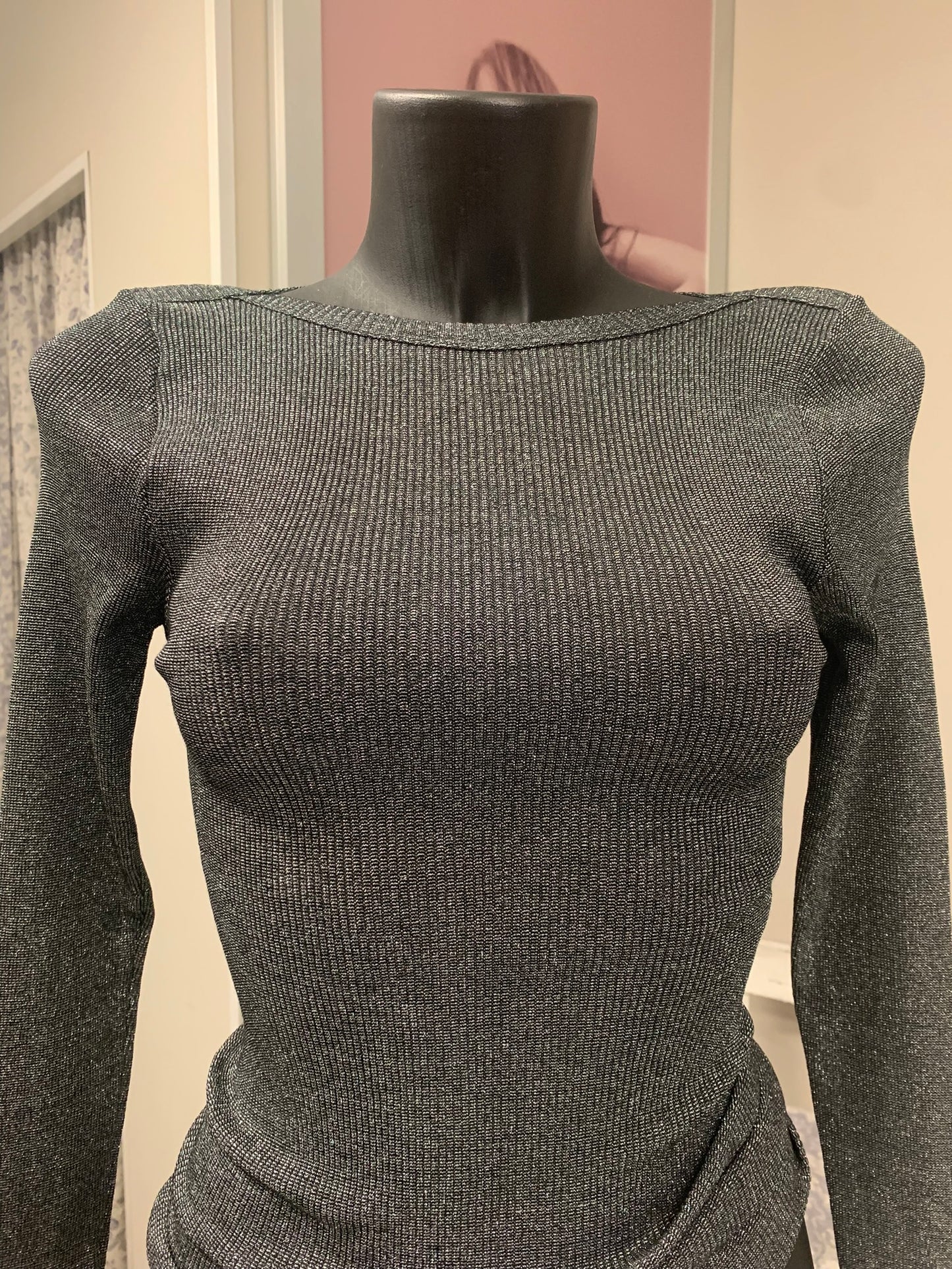 Fraly manica lunga scollo a barchetta lurex argento (Art. DF7091)