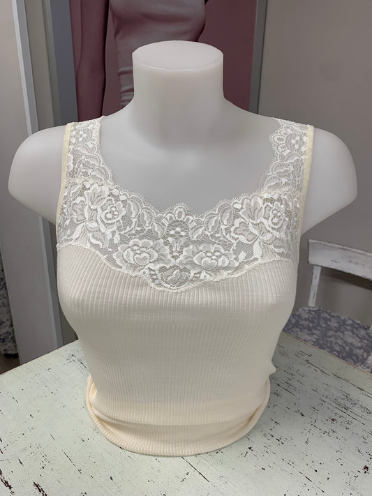 Fraly canotta lana seta costina pizzo elastico scollo quadrato art DF 7148